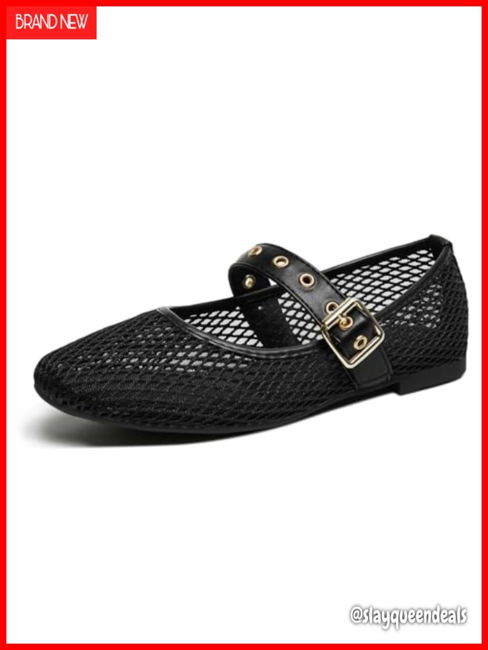 Mary Jane Shoes Women Square Toe Ballet Flats Mesh Buckle Casual